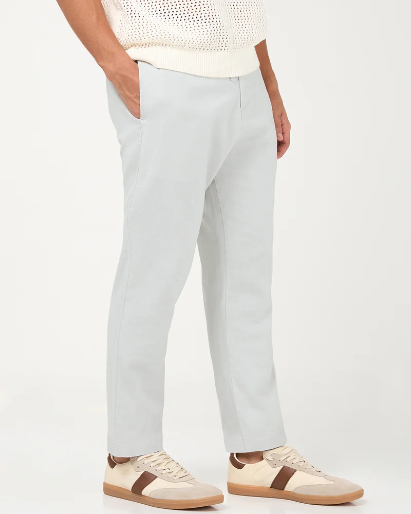 bewakoof Men's Light Grey Cotton Linen Pants